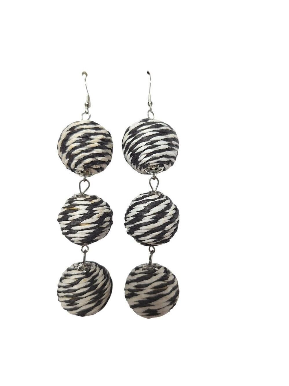 Black and White Triple Ball Drop Earrings